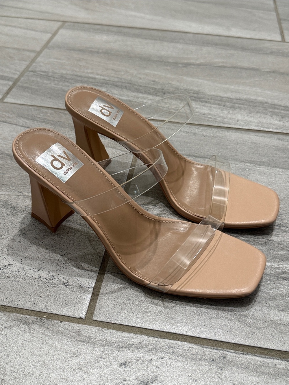 DV by Dolce Vita Nude Clear-Strap Square Toe Heels